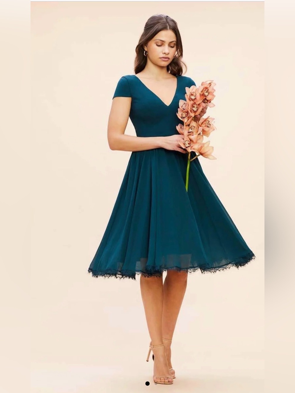 DRESS THE POPULATION Corey Dress, Fit & Flare, Blue/Green Pine, Size:XL